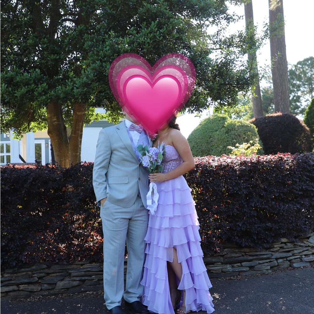 Strapless Lavender Ruffled Prom Dress